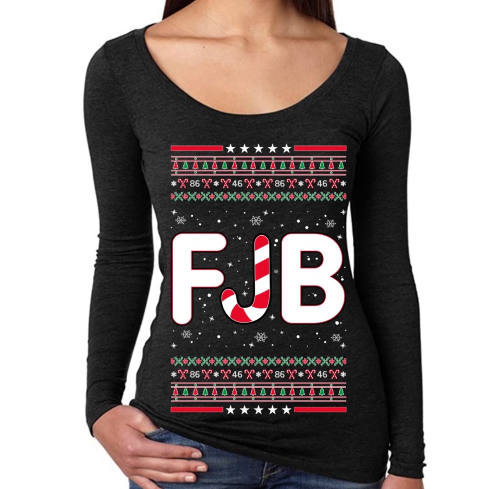 FJB Let's Go Brandon! Women’s Candy Cane Ugly Christmas Long Sleeve Shirt NWOT